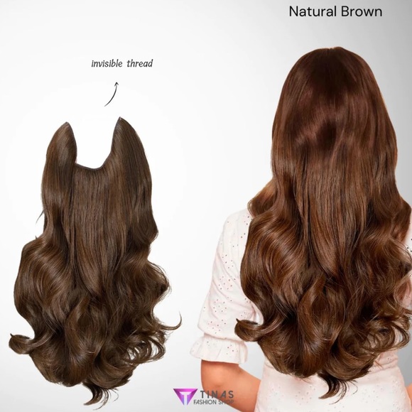 NWT Tinas Halo 18 inch Natural Brown Wavy Hair Extensions - Picture 1 of 4